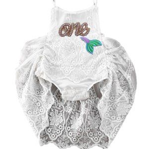 Mermaid Lace Boho First Birthday Outfit Dress Clothes White Romper Smash Cake